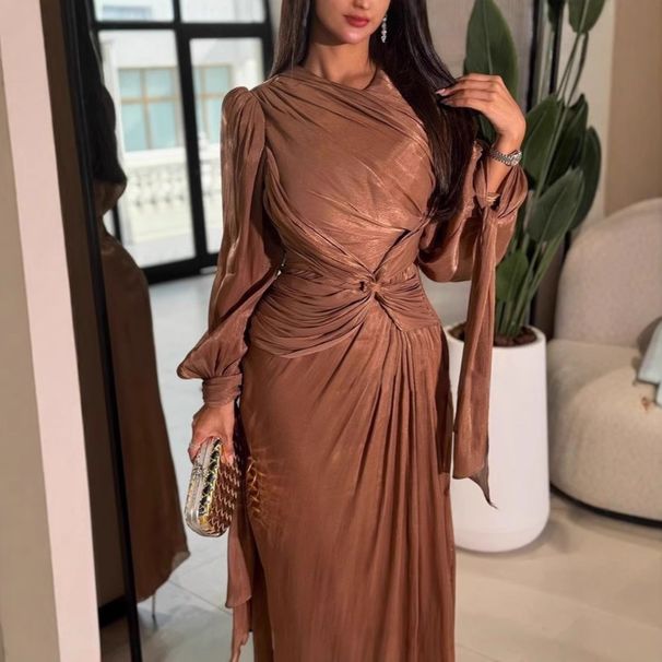 Women's Clothing Autumn And Winter Pleated Ribbon Shiny Evening Dress_ecoleips.com