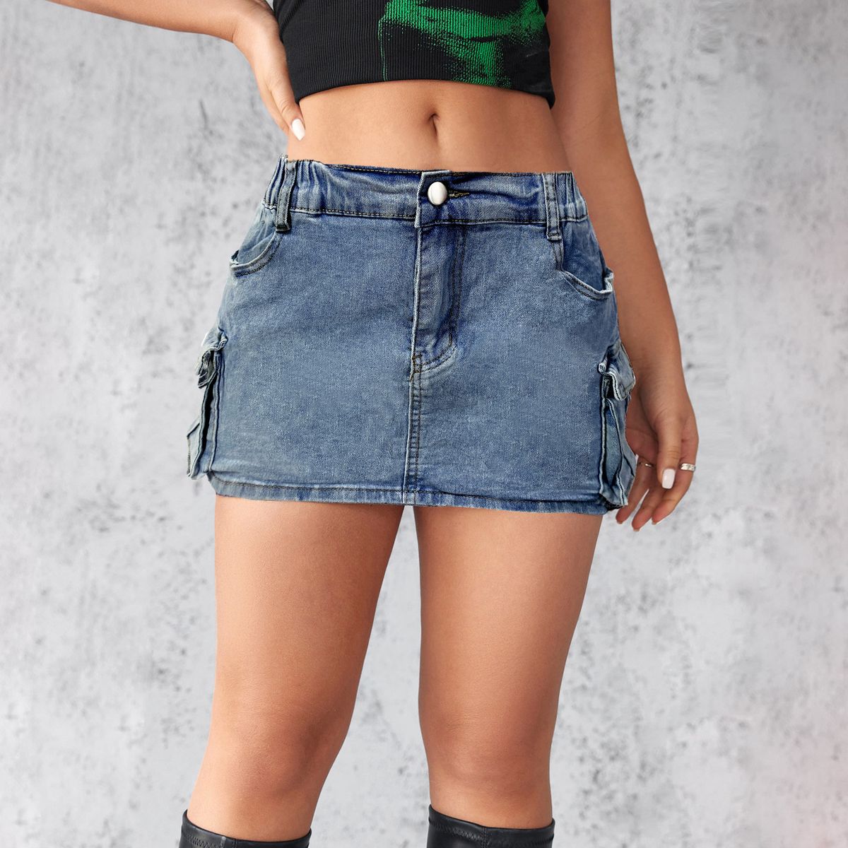 Women’s Clothing New Denim Skirt Women's Summer Retro Elastic Slim Workwear Pocket Short Skirt_ecoleips.com