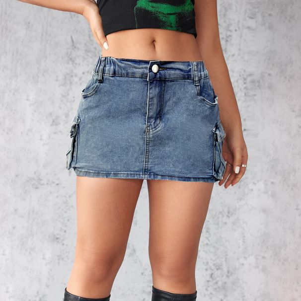 Women’s Clothing New Denim Skirt Women's Summer Retro Elastic Slim Workwear Pocket Short Skirt_ecoleips.com