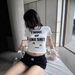 Omighty Solid Color Cute Smiley Face Print Short Sleeve T-Shirt Basic Versatile Slim Fit Top_ecoleips.com