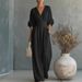 Elegant V-Neck Wide Leg Jumpsuit For Women, Tied Waist Sleeveless Romper - Spring Summer Casual And Office Wear_ecoleips.com