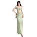 Women's Solid Color One Shoulder Maxi Dress Twisted Knot Cutout Lace Pattern Hollow Out Elegant Long Dress For Women_ecoleips.com