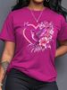 Floral Hummingbird Heart Women's Tee - Boho Graphic, Casual Pink Top_ecoleips.com
