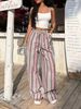 Women's Loose Striped Wide Leg Pants Drawstring Elastic Waist Casual Floor Length Fashionable Vacation Style Top Selling European American Style_ecoleips.com