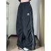 American Wide Leg With Striped Splicing, Floor Drawstring, Jogging Pants, Loose Fitting Harajuku Street Casual Pants For_ecoleips.com