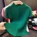 Women's Clothing Stand Up Collar Solid Color Dragon Scale Pleated Top High End Versatile Slimming Short Sleeved T Shirt_ecoleips.com