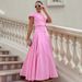 Women's Clothing Spring And Summer New Pink Cotton High Waist V Neck Skirt Suit Fashion Women's Clothing Two Piece Suit_ecoleips.com
