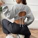 Voya Women's High Waisted, Leaky Belly Button, Drawstring Waist Sweatshirt For Outerwear, Short Style, Large Loose Fit, Long Sleeved T-shirt_ecoleips.com