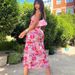 Women's Clothing Summer Digital Print V Neck Sling Midi Slit Dress_ecoleips.com