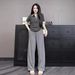 Women's Clothing Summer Fashion Set Casual Striped Collar Top And Wide Leg Pants Two Piece Outfit Thin Short Sleeve_ecoleips.com