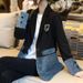 Women's Clothing Small Suit Women's Jacket New Korean Version Of The British Style Denim Niche Leisure Temperament Splicing Suit Small_ecoleips.com