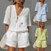 Women's Clothing Summer Casual Cardigan Set Solid Color Tie Waist Short Sleeve Loose Shorts New_ecoleips.com