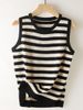K Strap Vest Women's Loose Spring Round Neck Knitted Sweater Striped Versatile Casual Sleeveless Top_ecoleips.com