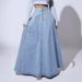 K Single-row Button-up Denim Skirt For Women, Trendy A-line Maxi Skirt_ecoleips.com