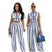 Fashion Women's Clothing Set Color Block Striped Vest Collared Shirt High Waist Wide Leg Pants TW887 European American Style Commuting_ecoleips.com