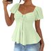 Summer New Women's V Neck Short Sleeve T-Shirt Sexy Solid Color Drawstring Top American Style_ecoleips.com