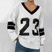 Women's Color Block V-Neck Long Sleeve Sweater Loose Fit Casual Fashion Top European American Style For Autumn Winter_ecoleips.com