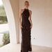 Women's Slim Fit Dress European American Style 3D Embroidery Tie-up Round Neck Open Back Elegant_ecoleips.com