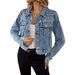 Women's Short Denim Jacket Pearl Detailing Style Top From New Relaxed Everyday Wear Comfortable Feshion_ecoleips.com