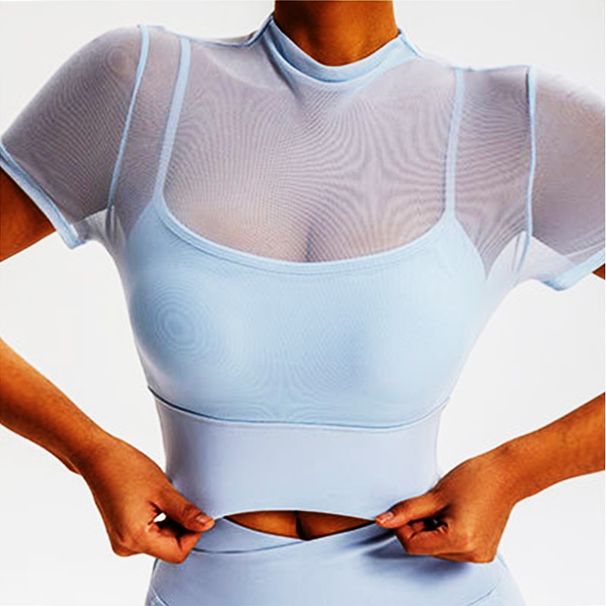 Cloud Hide Blue Girls Yoga Shirt Women Summer Gym Fitness Sports Crop Top Short Sleeve Blouse Sexy Running T-Shirt Workout Tops_ecoleips.com