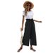 Suitable For All Seasons 2024 New Women's Summer Elastic Waist Solid Color Cotton Linen Belt Wide Leg Loose Cropped Pants For Women_ecoleips.com
