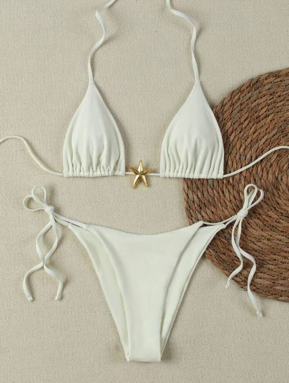 Women's Sexy Swimsuit Solid Color Tie up Backless Two Piece Three Piece Bikini High Elasticity Cross Border Foreign Trade 2025_ecoleips.com