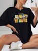 Women's Casual Black T-Shirt Simple round Neck Short Sleeve Breathable Cotton Polyester Floral Print Top for Spring/Autumn Summer_ecoleips.com