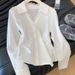 Elegant plus Size White Lace Trimmed Shirt French Style Chic V Neck Long Sleeve Fitted Waist Blouse for Women_ecoleips.com