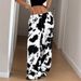 Women's Cow Print Fleece Pants – Winter High-Waisted Loungewear (M-XXL, Polyester, Black & White)_ecoleips.com
