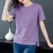 Summer 2026 Short-Sleeved T-Shirt For Women, Loose Korean Style, Round Neck, Solid Color, Large Size Embroidered Top, Tr_ecoleips.com