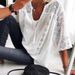 Spring New Women's Lace Hollow Out Patchwork U Neck Three Quarter Sleeve T Shirt Top_ecoleips.com