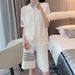 Women's Clothing Two Piece Sportswear Set Korean Style Waffle Print Striped Polo Shirt And Shorts Casual Outfit_ecoleips.com