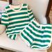 Plus Size Casual Lounge Set – Striped Off-Shoulder Top & Shorts For Women, Summer Comfort Outfit_ecoleips.com