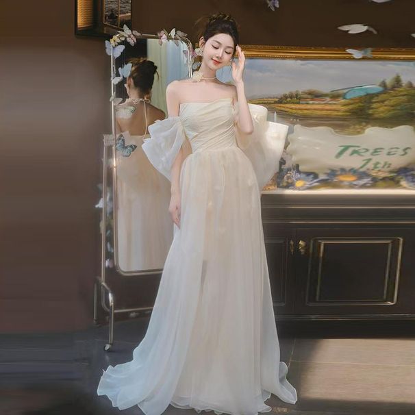 French Style Morning Off-Shoulder Bride Wedding Reception Outing Gown High-End Light Luxury Banquet Evening Dress Niche_ecoleips.com