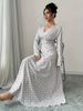 Women's Clothing Printed Long Sleeved Elegant V Neck Long Skirt Waist Slimming Dress_ecoleips.com