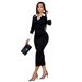 Voya European And American Style Sexy V-neck Shirt Collar Patchwork Slim Fit Bodycon Elegant Mid-length Dress For Women_ecoleips.com