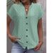 Women's Clothing Summer V Neck Short Sleeved Jacquard Tops Fashionable Casual Shirts_ecoleips.com