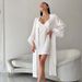 Aria Basics 2026 European American New Product White Satin Feather Spliced Robe And Nightdress Two-piece Set Cross-border Sleepwear_ecoleips.com