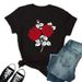 European And American Cross-border Foreign Trade Women's Clothing, Heart-shaped Floral Print Round-neck Short-sleeve_ecoleips.com