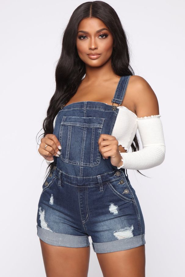 Women's Clothing Stretch Ripped Strappy Denim Shorts Bodysuit Denim Jumpsuits_ecoleips.com