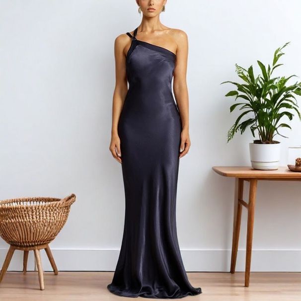 Women's Clothing Women's Fashion Satin Party Dress European American Style Off Shoulder Slim Fit Spring Summer Casual Elegant_ecoleips.com