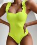 European And American Style One Piece Women's Bikini Solid Color Ruffled Shoulder Strap Sexy Swimsuit 2019_ecoleips.com