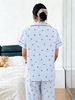 Women Pajamas Button Down Collar Short Sleeve Long Pants 2 Piece Set Spring Summer Cute Cherry Gingham Homewear_ecoleips.com