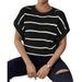 Cross Border Foreign Trade Women's Short Sleeved Sweater Women's Summer New Stripe Print Contrasting Color Pullover Knitted Top For Women_ecoleips.com