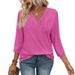 Women's V-Neck Long Sleeve Top, Spring Casual Women's Tunic, Knit T-Shirt_ecoleips.com