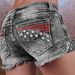 Women's Clothing Denim Embroidered Shorts Fashion Ins Elastic Patch Denim Embroidered Ripped Denim Shorts_ecoleips.com