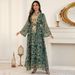 Elegant Saudi Jalabiya Dress – Long Sleeve Embroidered Abaya With Belt For Women (Dark Green, Black) – S-Xxl_ecoleips.com