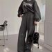 Chic High Waisted Slimming Drawstring Pants Women's Winter Retro Style Crew Neck Sweatshirt With Letter Print Casual Set_ecoleips.com
