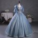 Women's Clothing Dusty Blue Chiffon Puff-Sleeve Ball Gown For Soprano Performances & Student Recitals – High-Waisted A-Line Dress With Lace-Up Detail_ecoleips.com