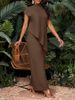 Bohemian Asymmetrical Hem Top & Pants Set – Lightweight Polyester Summer Outfit (Mint Green/Brown/Wine/Beige/Navy, S-XXL)_ecoleips.com